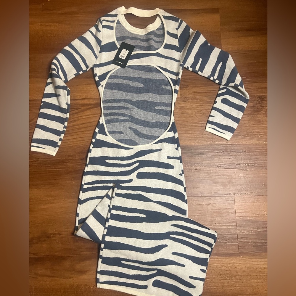 Blue and White Zebra Print Dress